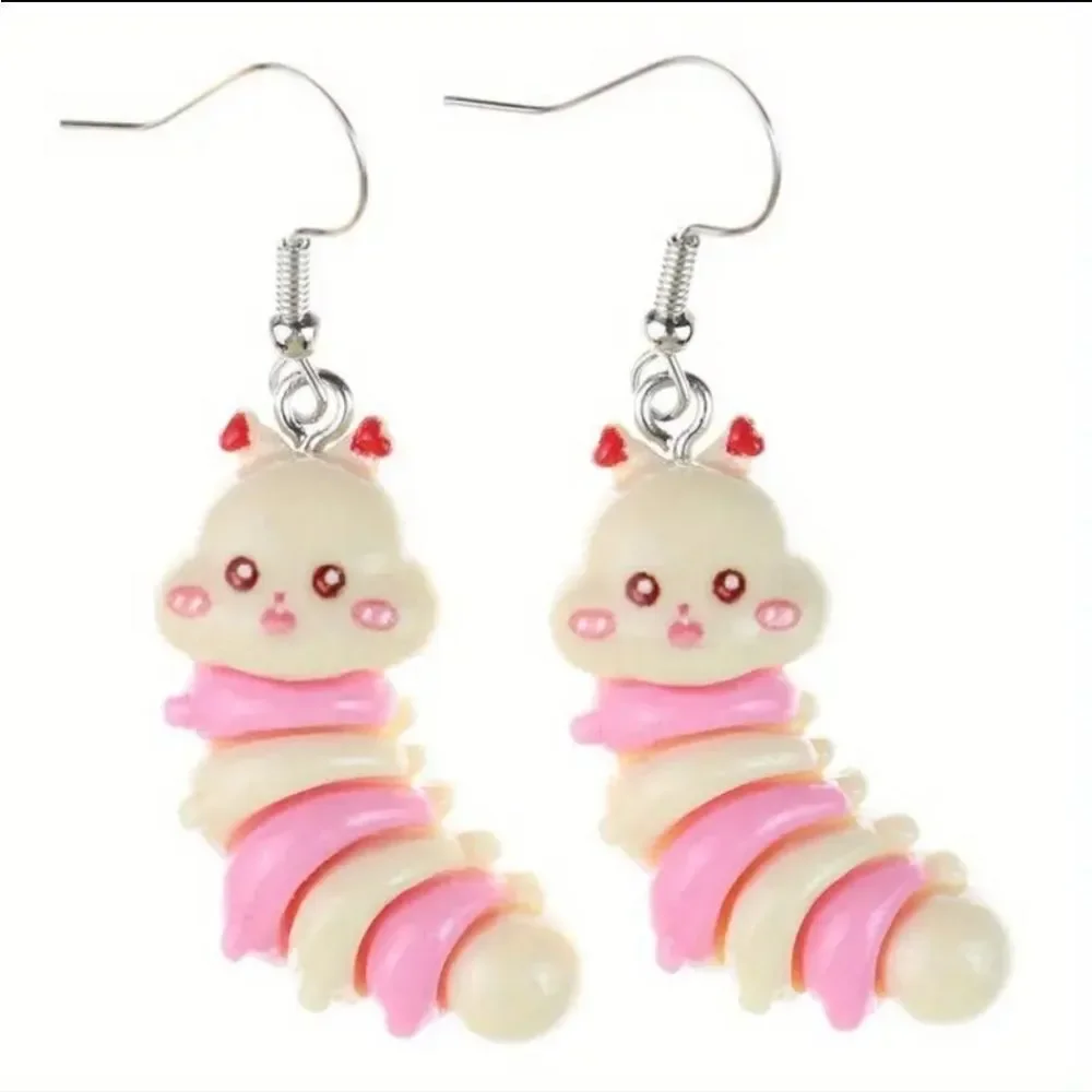 Pink Caterpillar Hand crafted Dangle Earrings